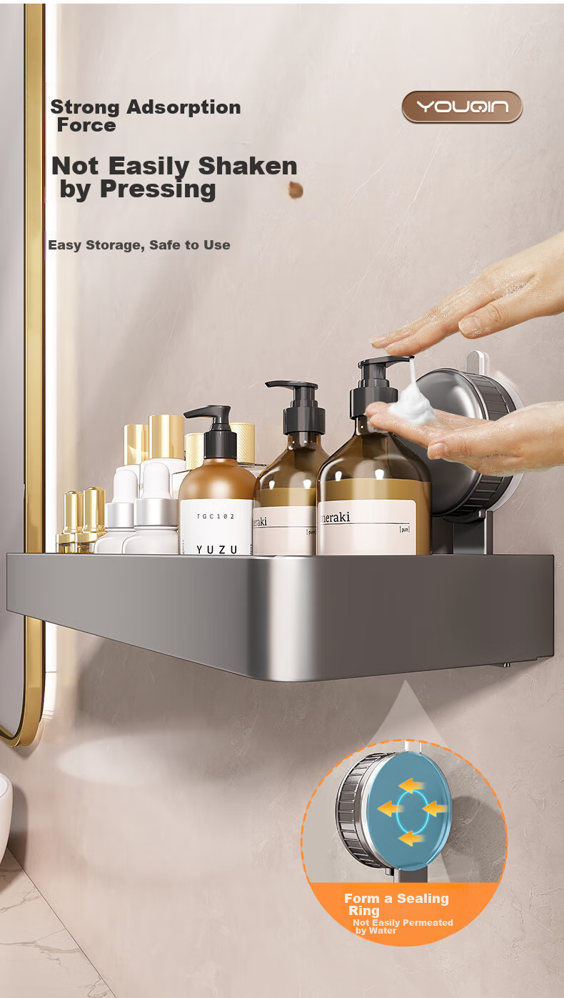 YOUQIN Suction Cup Bathroom Storage Rack, Wall-Mounted without Drilling, Washbasin Organizer Box for Toilet 4