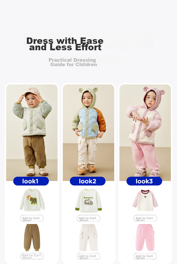 Minibala 【Three-proof】Kids Lightweight Warm Down Jacket Cute Hooded Coat for Boys and Girls 2025 Winter New Arrival 4
