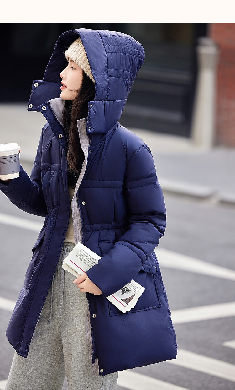 Dme [Xueji Lian Dong] Winter Warm 90% Duck Down Stand Collar Windproof Hooded Mid-Length down Jacket for Women, Elegant Coat 13