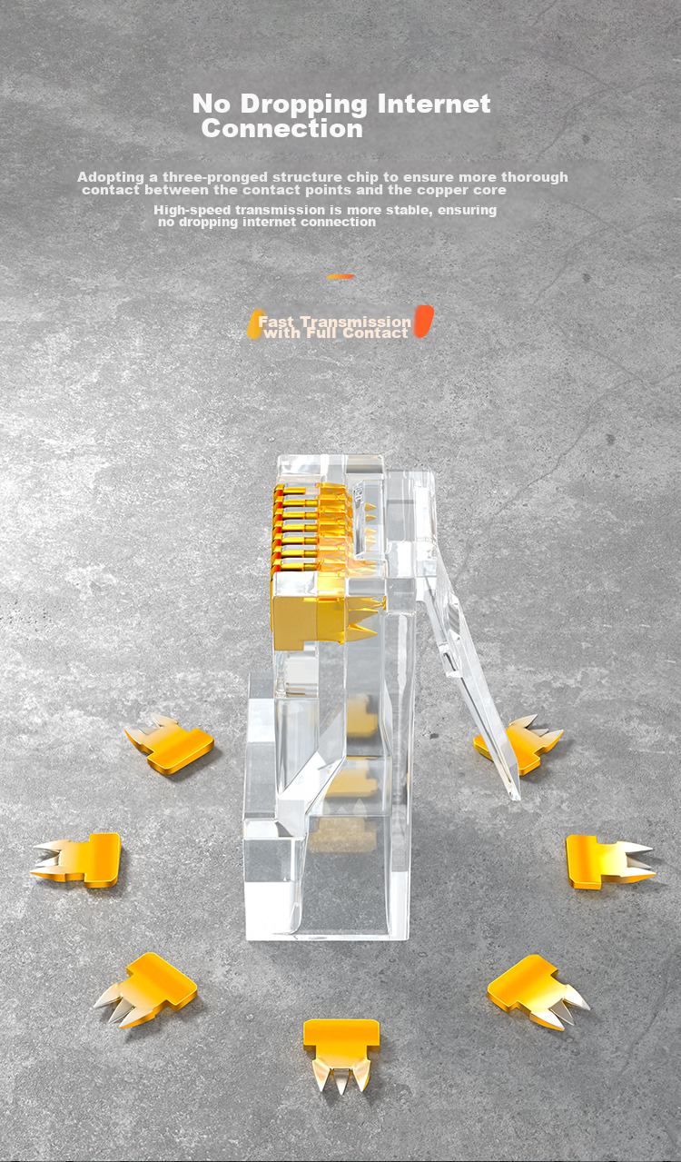 SAMZHE Cat6 Gigabit Engineering Crystal Head, Gold-Plated RJ45 Crystal Head, Cat6 8-Core 8P8C Computer Network Connector, 100 Pieces, FK-6100 3
