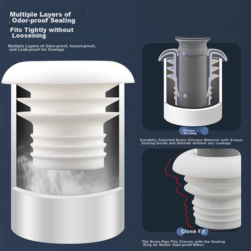 Larsd Silicone Drain Pipe Seal Ring, Odor-Proof Seal Plug, Bathroom Cabinet Drainage Pipe Anti-Odor Device Sealing Plug