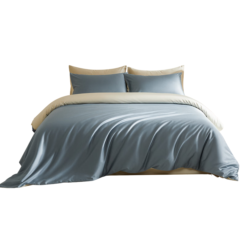 MIDO HOUSE Mingdu Four-Piece Set, Pure Cotton Bedding, 100% Cotton Fitted Sheet And Duvet Cover, Class A Yarn, 100-Count Lightweight Luxury High-End Feel Quilt Cover, 220x240cm, Distant Mountain Blue