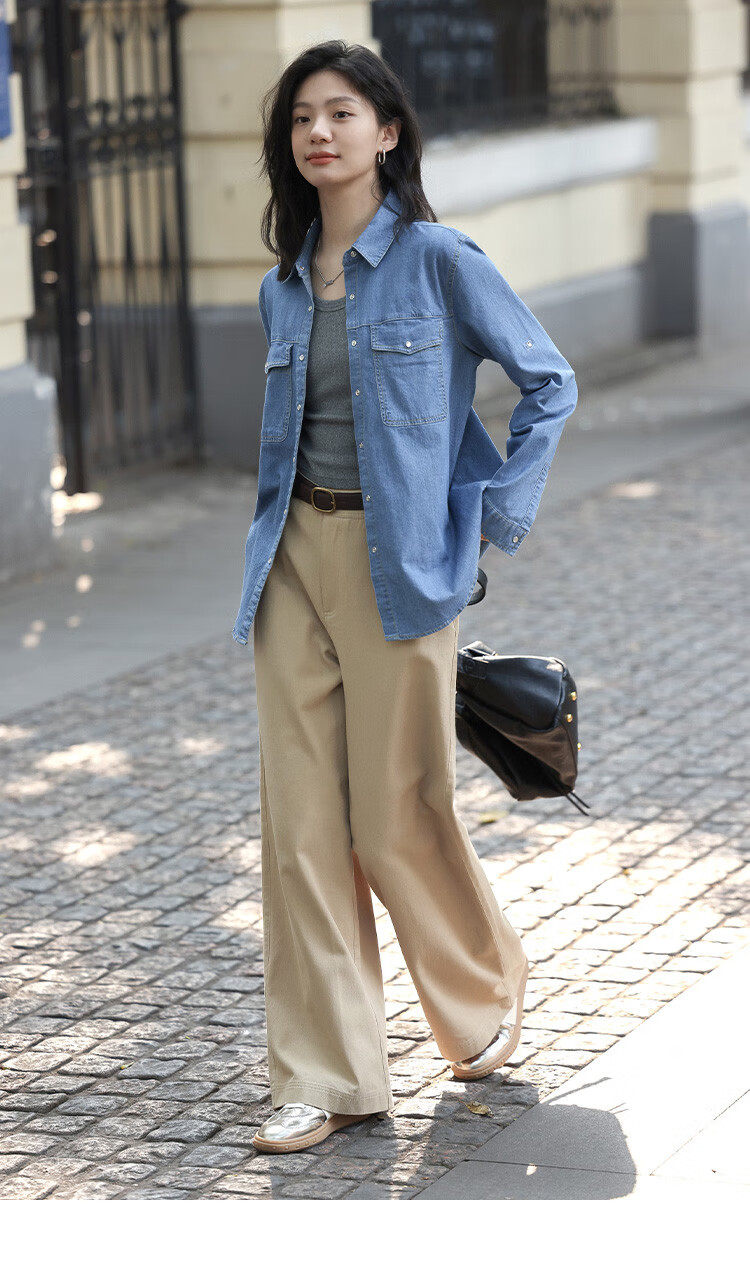 Dme Vintage Washed Color Spring And Autumn Women's Fashion High-End Denim Shirt Layered Base Top Blouse 8