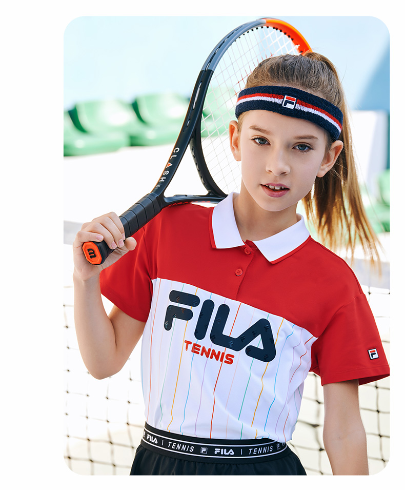 fila斐乐童装儿童短袖polo衫2021夏装新款女中大童网球运动t恤潮-160