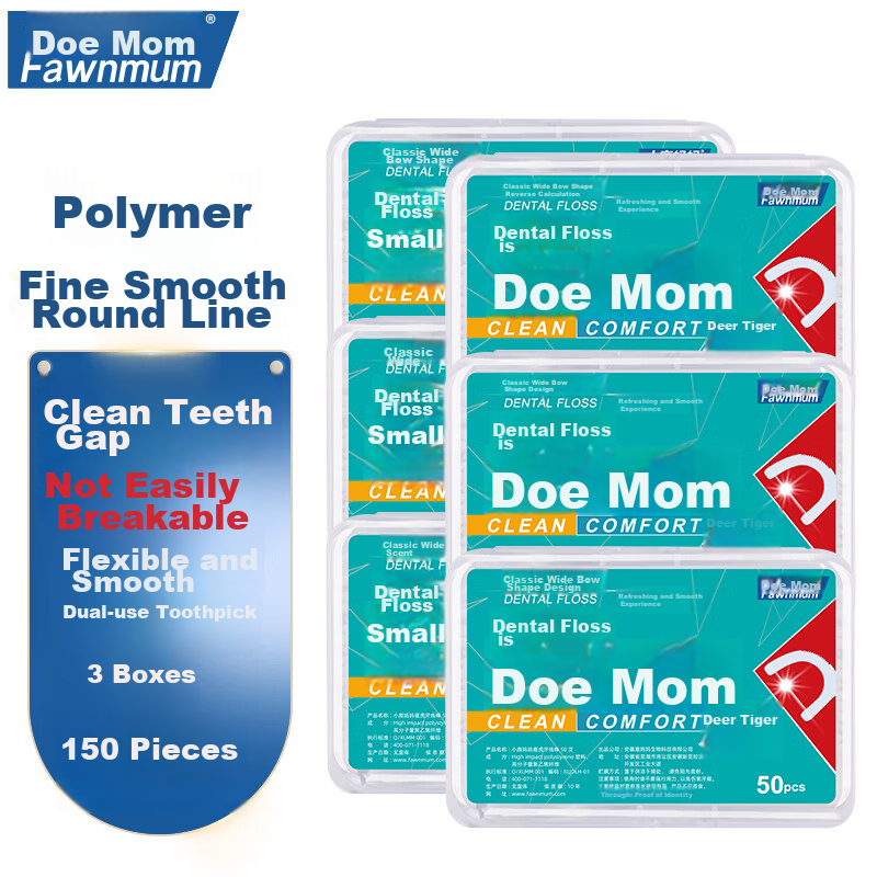 FAWNMUM Dental Floss Picks with Round Thread, 50 Pieces X 3 Boxes, Family Pack for Cleaning Teeth Gaps, Ultra-Thin Toothpicks, Convenient to Use