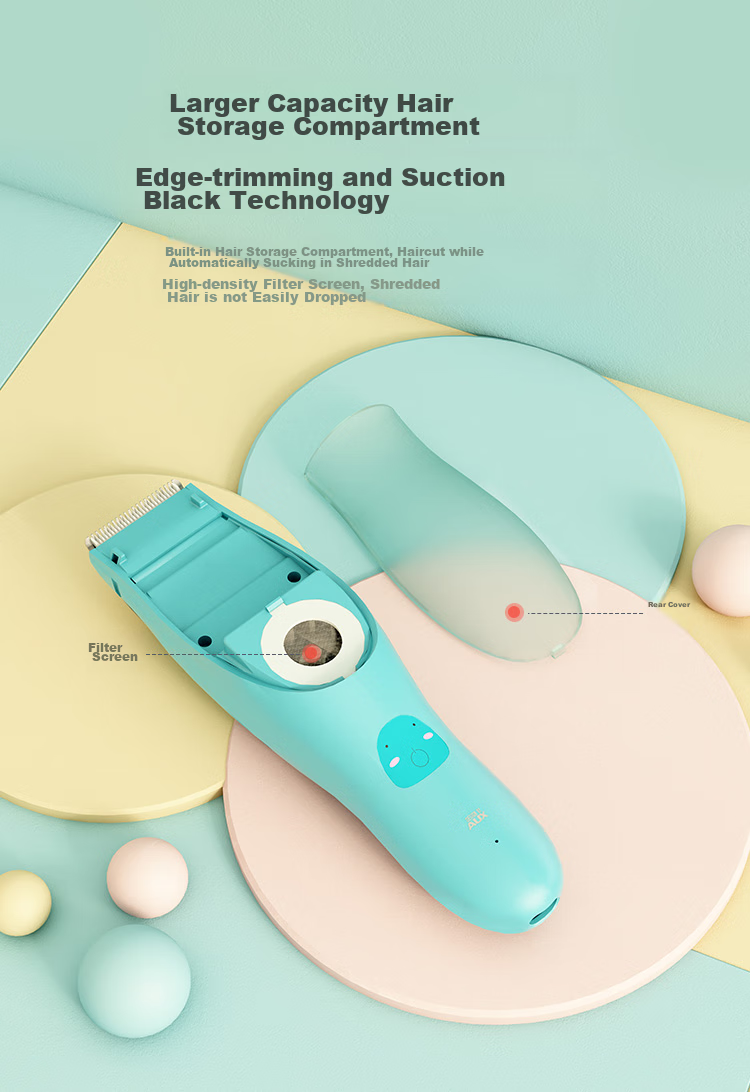 AUX Automatic Hair-Removing Baby Hair Clipper, Suitable for Adults, Quiet Operation, Waterproof, Infant Hair Trimmer, Newborn Electric Scissors, Children's Hair Cutting Tool 6