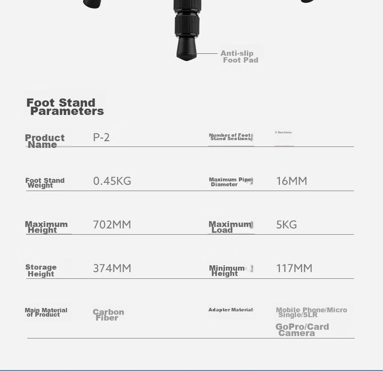 Fotopro P-2+P Carbon Fiber Lightweight Photography And Videography Tripod, Live Streaming Stand, O.49KG/5KG 5
