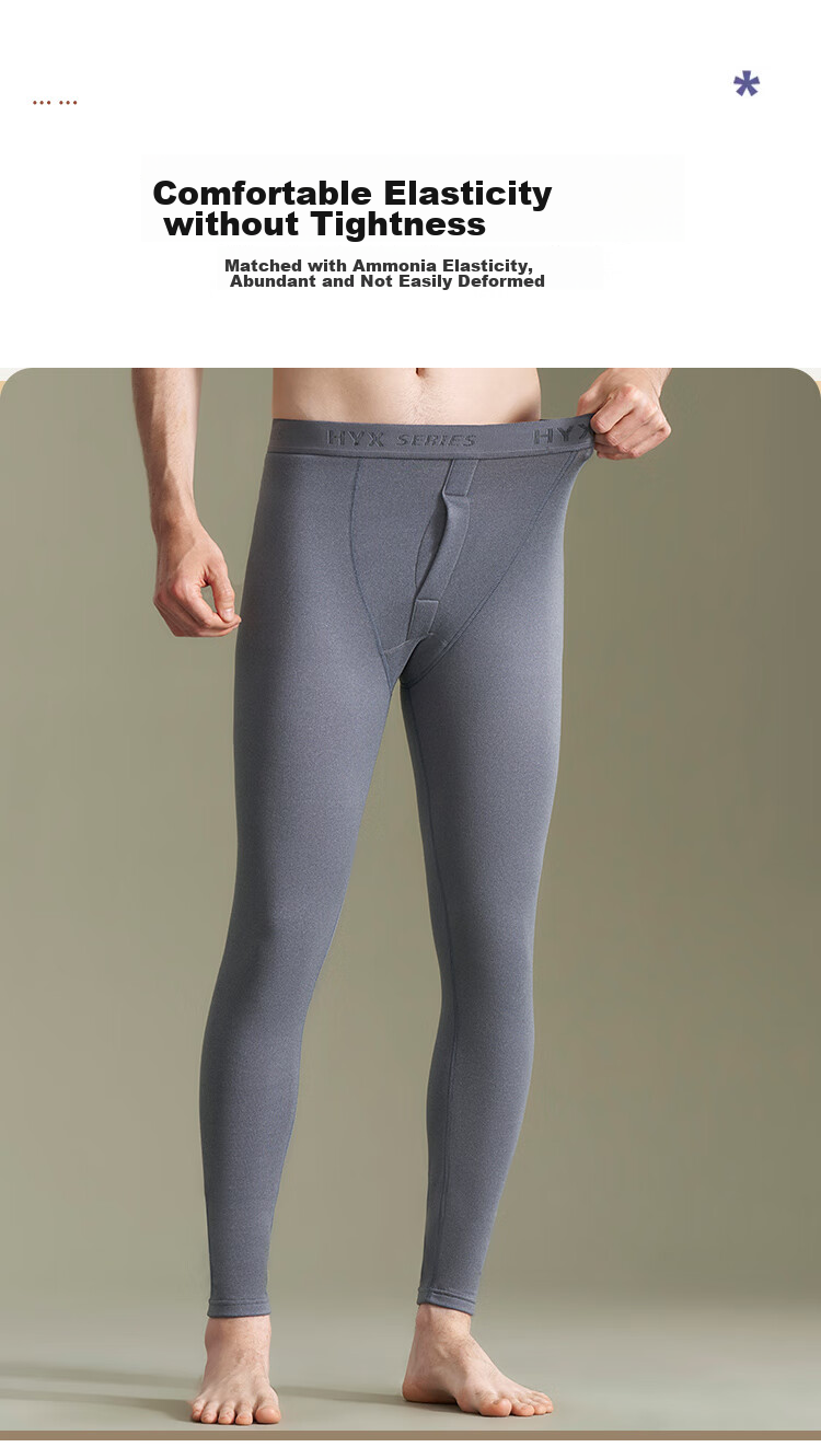 Hengyuanxiang Men's Thermal Underwear, Cotton Long Johns with Cashmere And Silk, Antibacterial Autumn And Winter Warm Pants, Men's Base Layer Pants, Gray And Blue 11