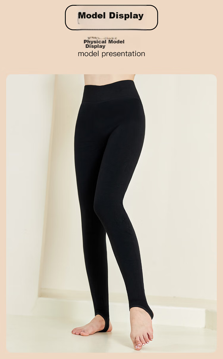 LangSha 100% Wool Cotton Pants for Women, Winter Fleece-Lined Thick High-Waist Plus-Size Leggings, Northeastern Style Warm Base Layer Pants 17