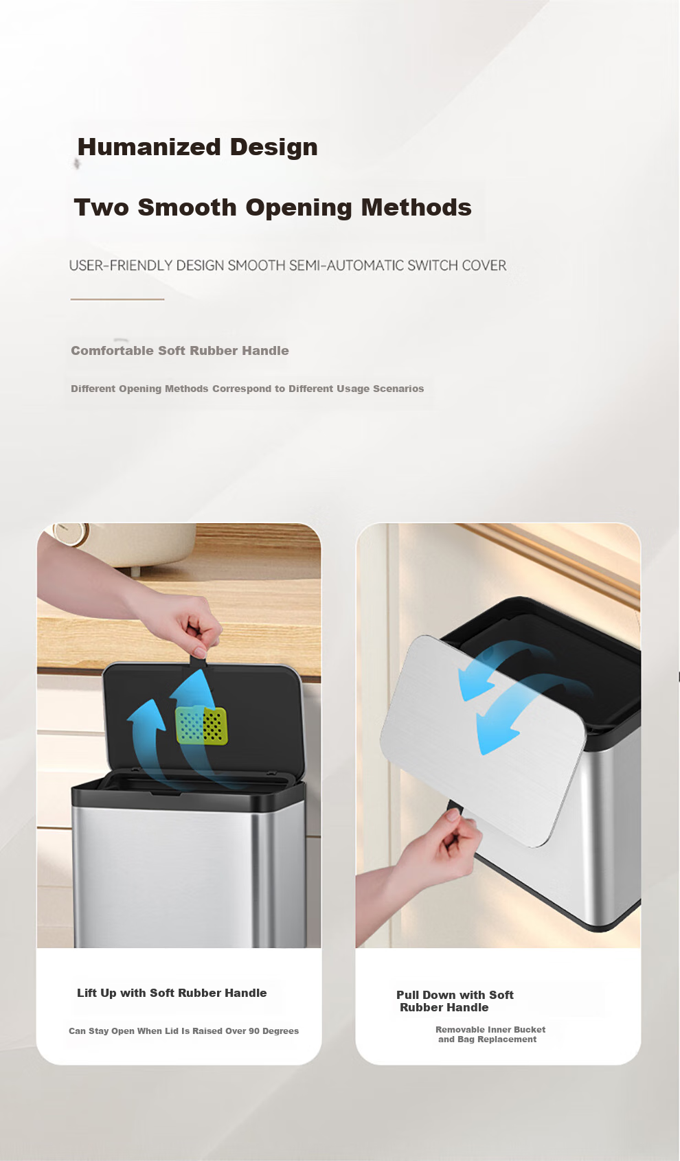 EKO Wall-Mounted Trash Can, 7L Cream White, Household with Lid, Stainless Steel, for Kitchen And Bathroom, Large Size, Recommended by Zhang Ruoyun, Model 9008 6
