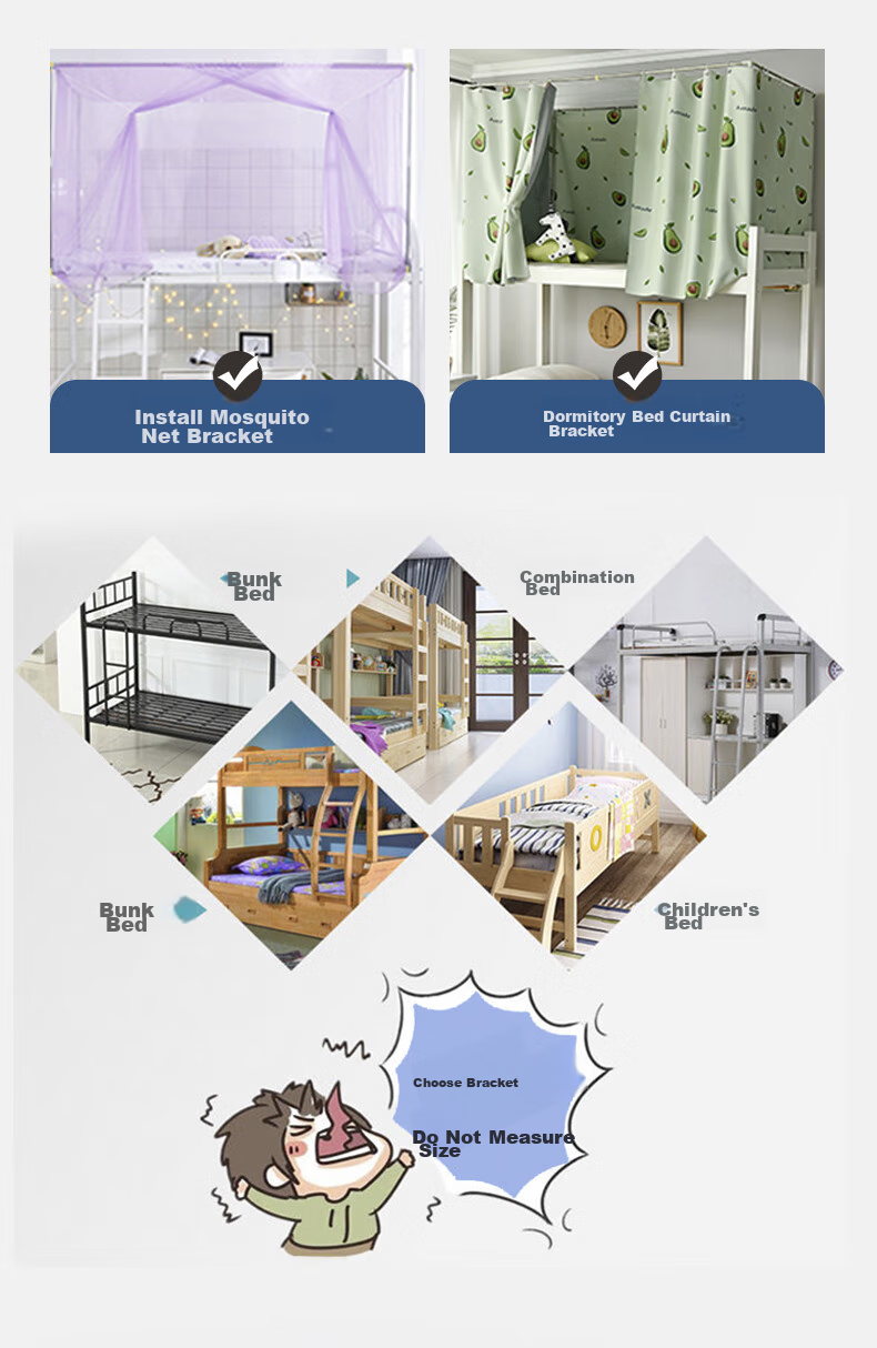 Yunjin Dormitory Bed Curtain Rod, Extendable, for Upper Bunk Mosquito Net, Specialized Track, Stainless Steel Bed Frame 3