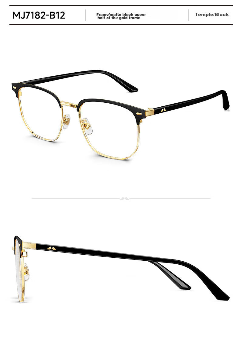 MOLSSION Eyeglass Frames, Browline Glasses MA6016, B16 Silver Upper Brow Transparent Gray 12