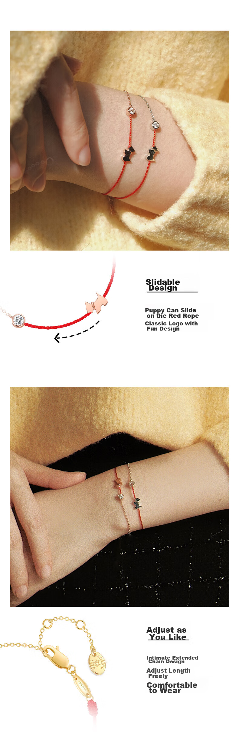 AGATHA / Agatha Racing Red String Dog Silver Bracelet for Women, Zodiac Year Birthday Gift for Girlfriend, Elegant Feel 3