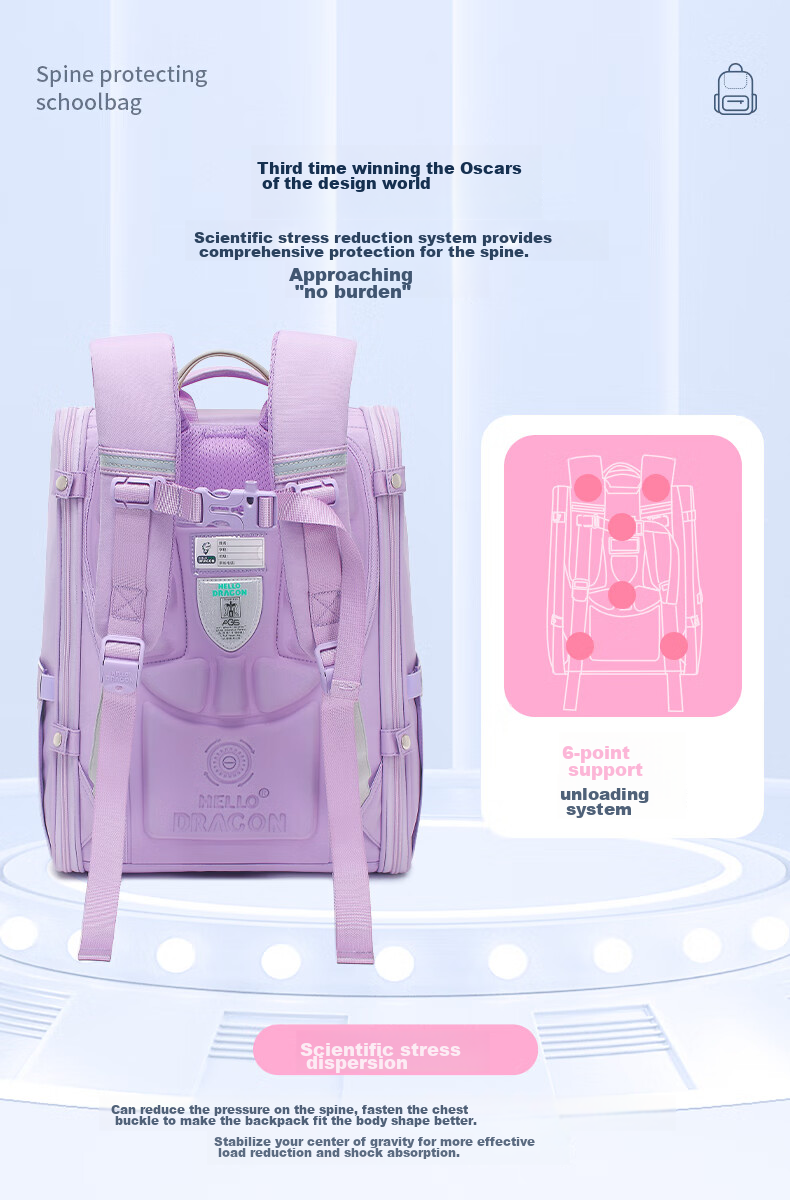 Herder Elementary School Backpack with Anti-Gravity Spring, Weight Reduction, And Spine Protection for Grades One to Six, Ultra-Lightweight Children's Backpack 8