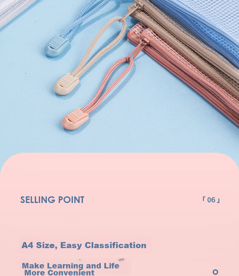 Deli Back-To Stationery, 5 A4 Grid Zipper Pouches, File Folders for Students' Subject Classification, Label Style, Morandi Mixed Colors 63484A 10