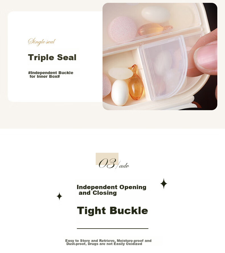 Baicaoyuan Portable Pill Organizer, Weekly Dosing Box, Seven-Day Travel Pill Dispenser, Personal Medicine Container, Sealed Moisture-Proof Large Capacity 9