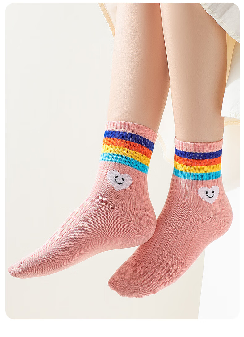 LangSha Kids Socks Girls Spring Autumn Winter Four Seasons Mid-Calf Comfortable Breathable Cotton Socks Cute Big Children 5 Pairs Pack 15