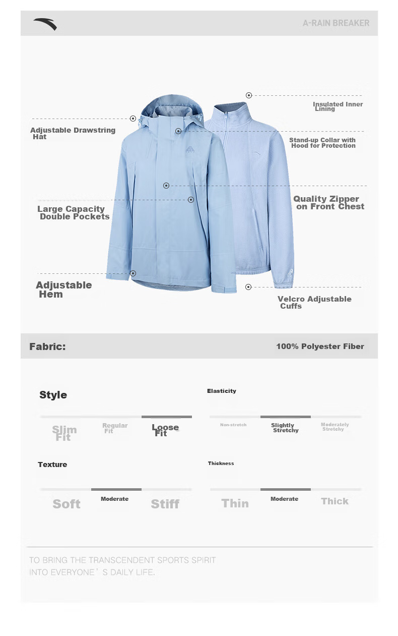 ANTA Water Shell 3.0 Functional 3-in-1 Women's Waterproof Windproof Mountaineering Jacket 30