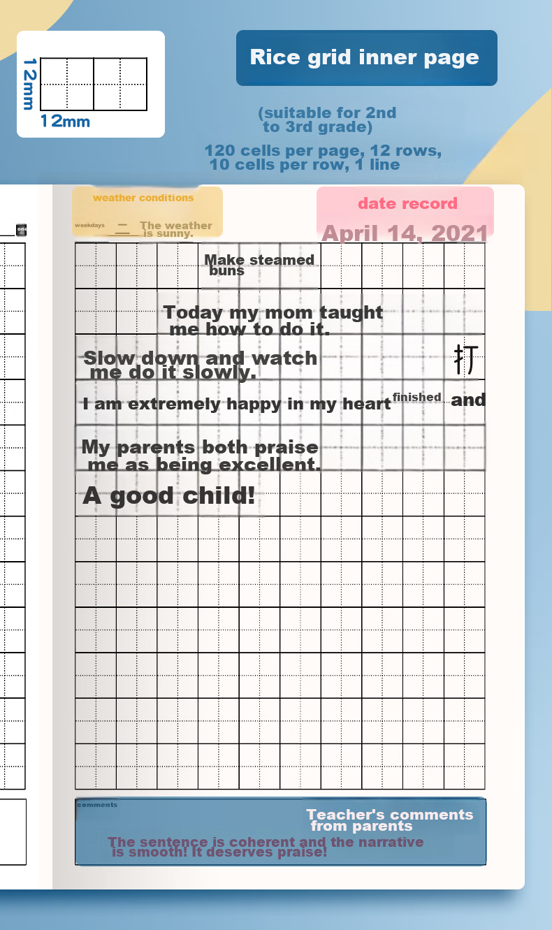 Jinzhi 4 Honda Grid Diary/Space Adventure Elementary School Student Glue-Bound Children's Notebook Writing Book First Grade Second Grade Third Grade Weekly Journal Notebook Elementary School Chinese Language Notebook 4