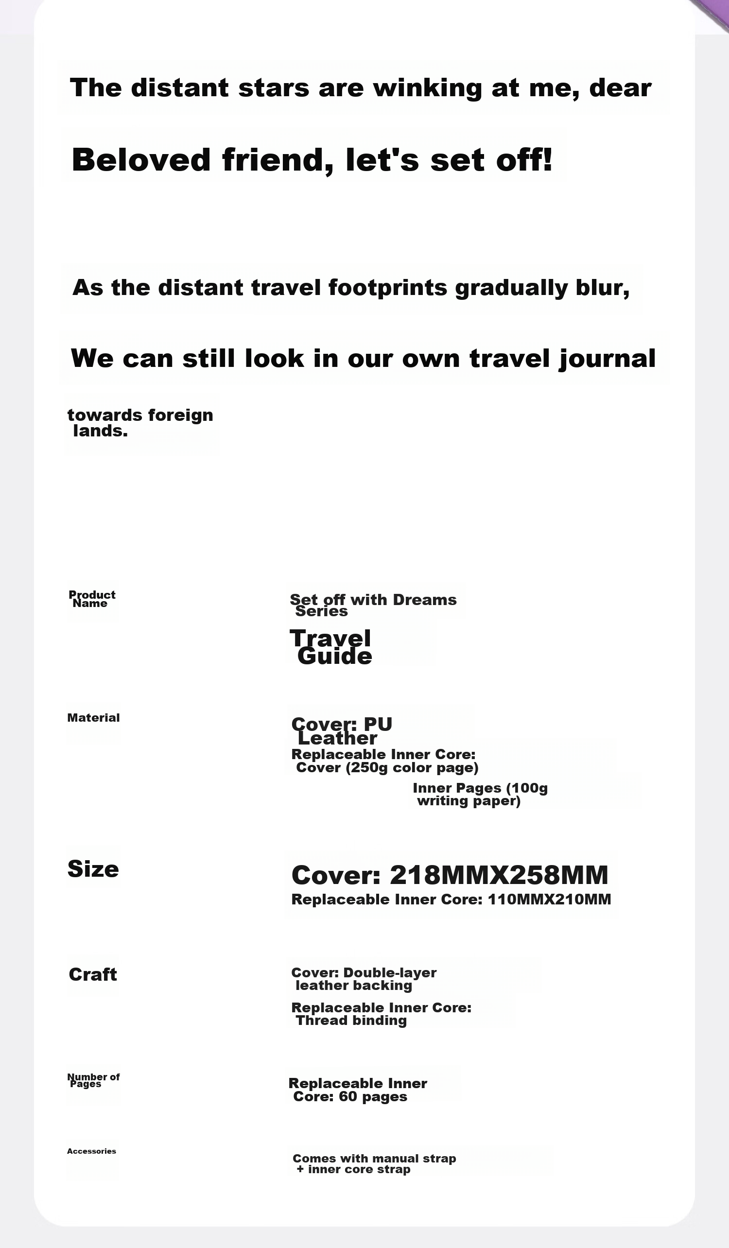 Chenzao Travel Guide with Detachable Replaceable Dot Matrix Core, 60 Pages 3