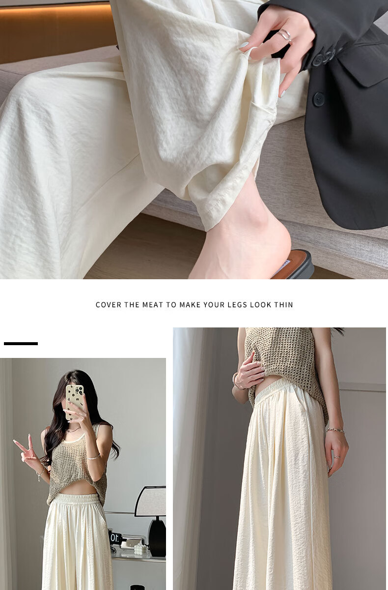 LangSha Lazy Style High Waist Loose Fit Floor-Length Pants for Women Spring and Summer Casual Wide Leg Pants 3