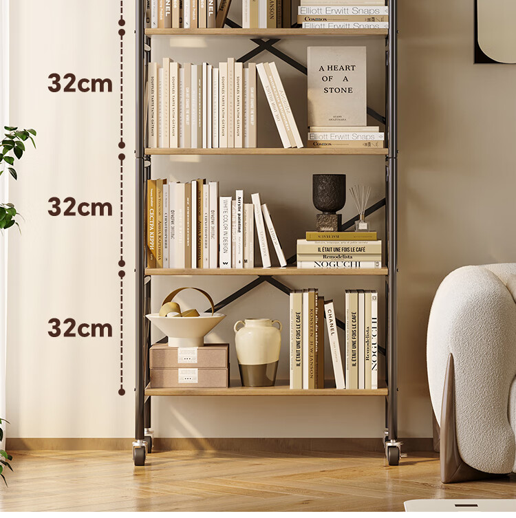 Yicainianhua Internet-Famous Bookshelf, Floor-Standing Storage Rack, Mobile Metal Steel-Wood Storage Shelf, Printer Stand 4387 - with Mobile Wheels 9