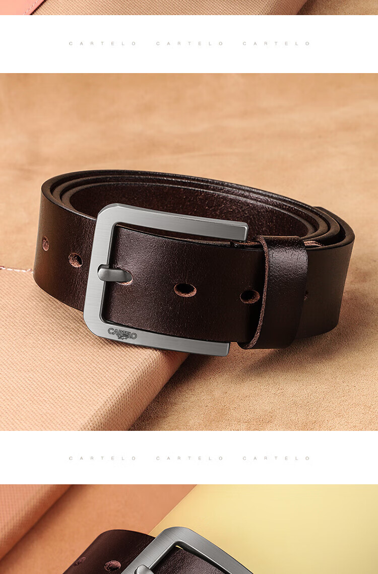 CARTELO Men's Leather Belt, Fashionable Vintage Top-Grain Cowhide Pin Buckle Waistband, Business Trouser Belt, Gift for Boyfriend 11