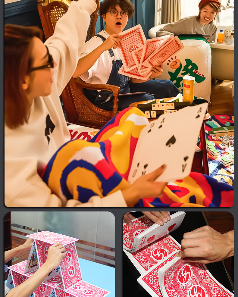 Huasheng 2x Large Playing Cards, Big Guandan Poker Cards, Double-Sized Creative Poker Props for Table Games 2