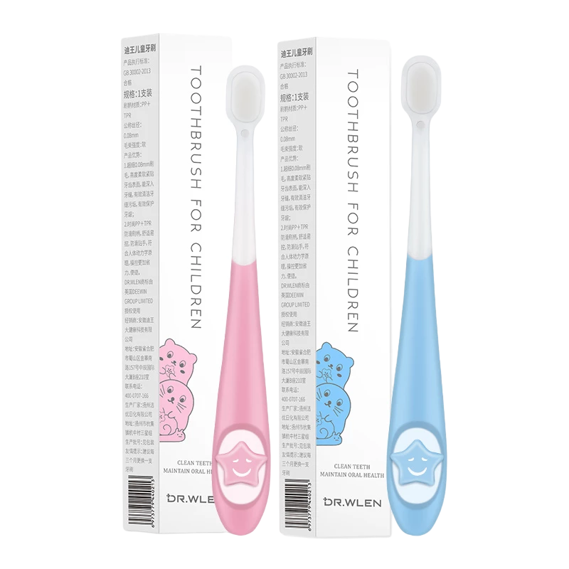 DR.WLEN Children's Toothbrush for Ages 1-2 Kids, Toddlers And Babies, Blue And Pink, Soft Bristles, Gentle Cleaning Milk Toothbrush