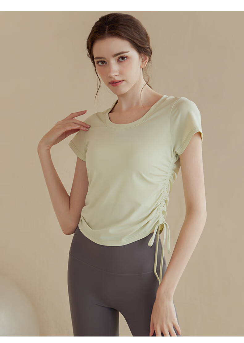 XUEXIMAN Yoga Wear, Women's Sports Top, Lightweight And Quick-Drying for Summer, Drawstring Tight-Fitting Short-Sleeve T-Shirt, Running Cover-Up, Fitness Wear 13
