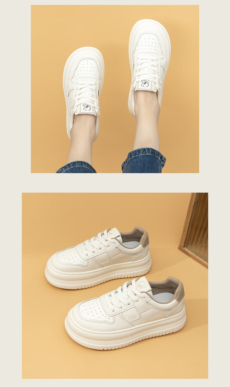 La Chapelle Women's Sneakers, Thick-Soled Versatile White Shoes, Low-Top Casual Sports Shoes for Women-W7059, White And Black, Size 38 9