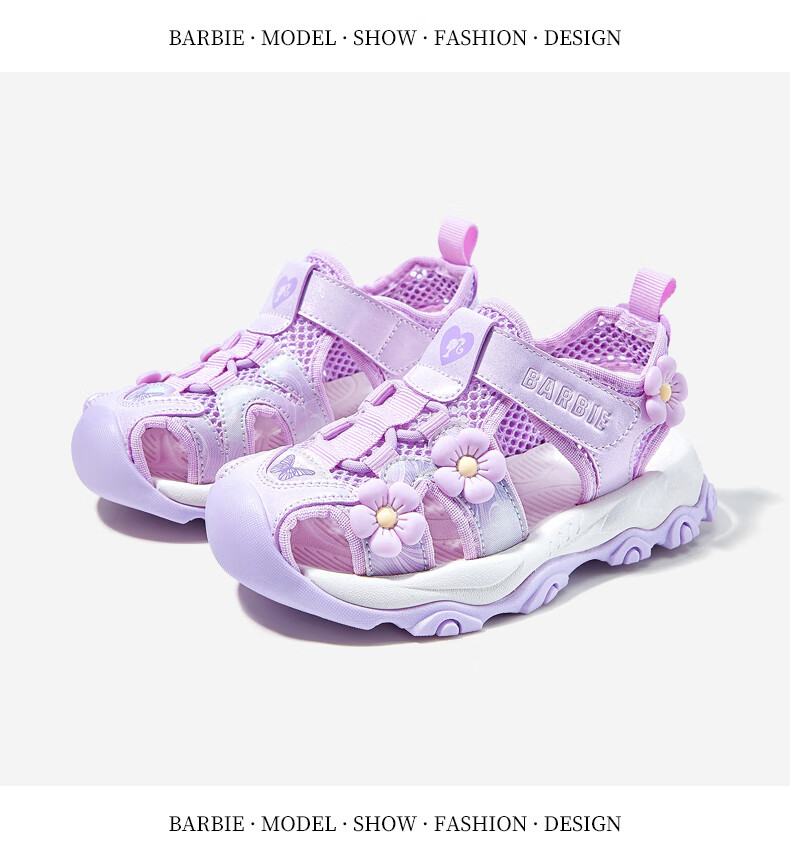 Barbie Children's Sandals, Summer Kids' Sandals with Small Floral Decoration, Closed-Toe Beach Sandals for Girls, DA5920, Light Purple, Size 28 12