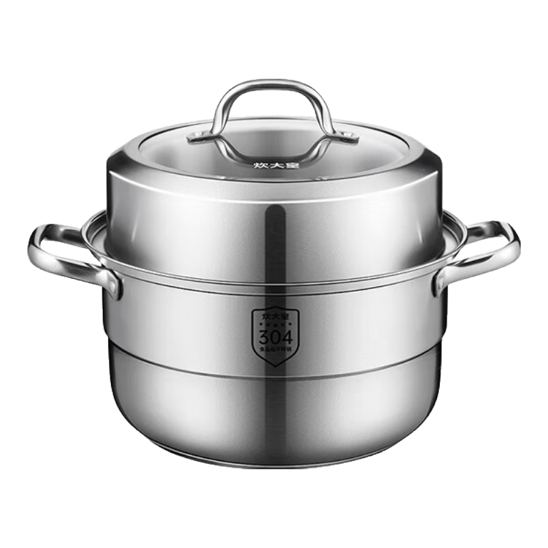 COOKER KING 304 Stainless Steel Double-Layer Steamer Pot with Composite Bottom, Soup Pot for Home Use, Steaming for Buns And Dumplings, Visible And Stand-Up Design with High Arched Lid, 28cm