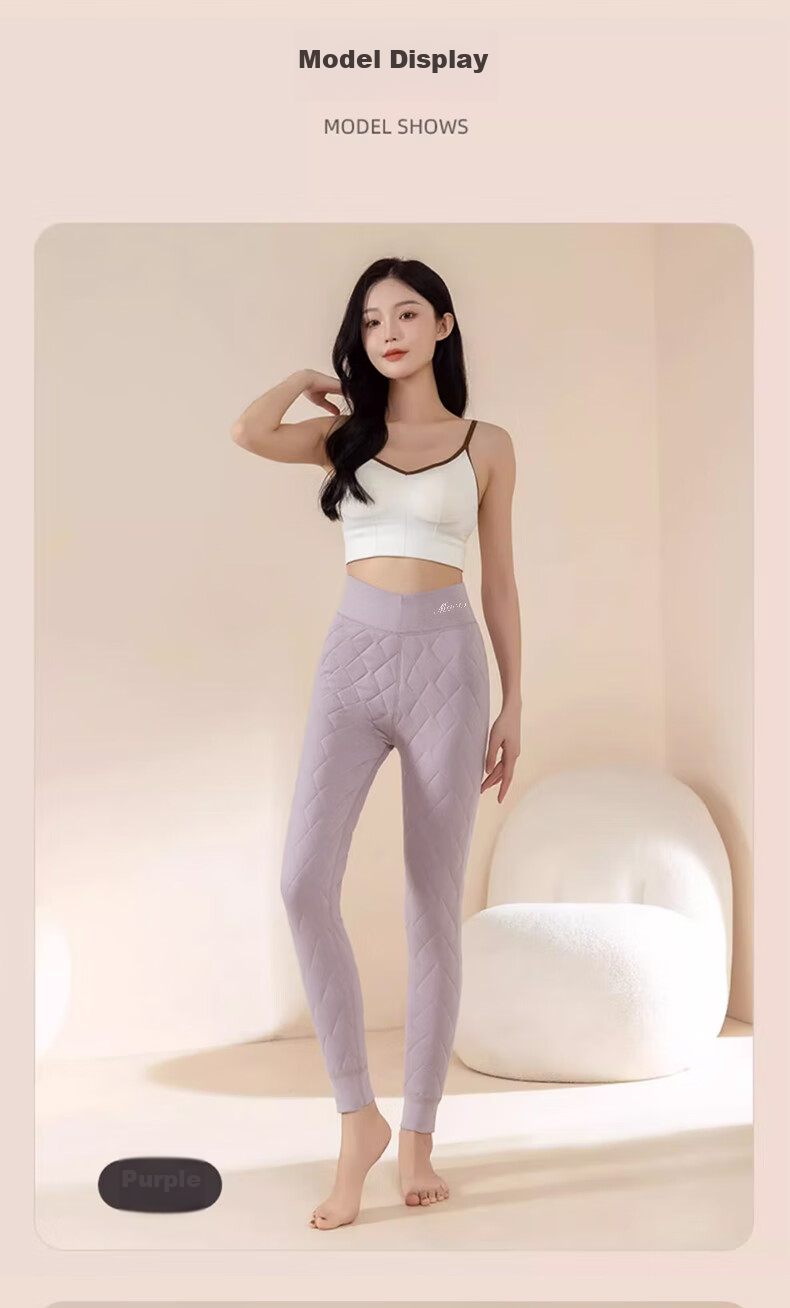 LangSha 100% Wool Thermal Pants for Women, Autumn And Winter Fleece-Lined Thick Cotton Pants, High-Waist Plus Size Slim-Fit Leggings 17