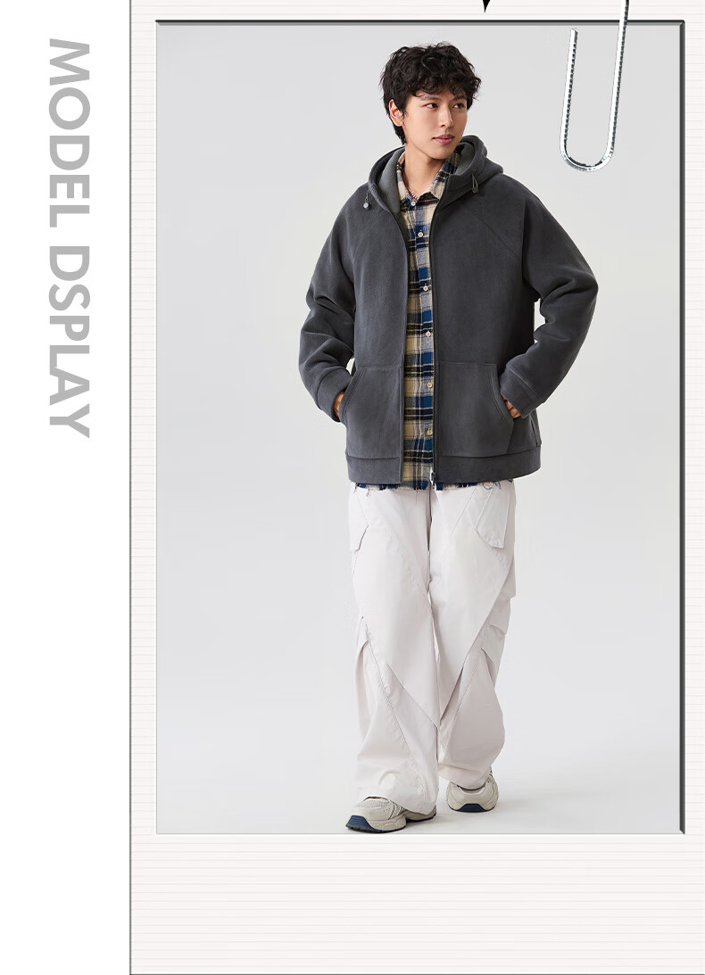 Jeanswest Men's Winter Fleece-Lined Thickened Hoodie Solid Color Double-Sided Fleece Premium Warm Jacket 7