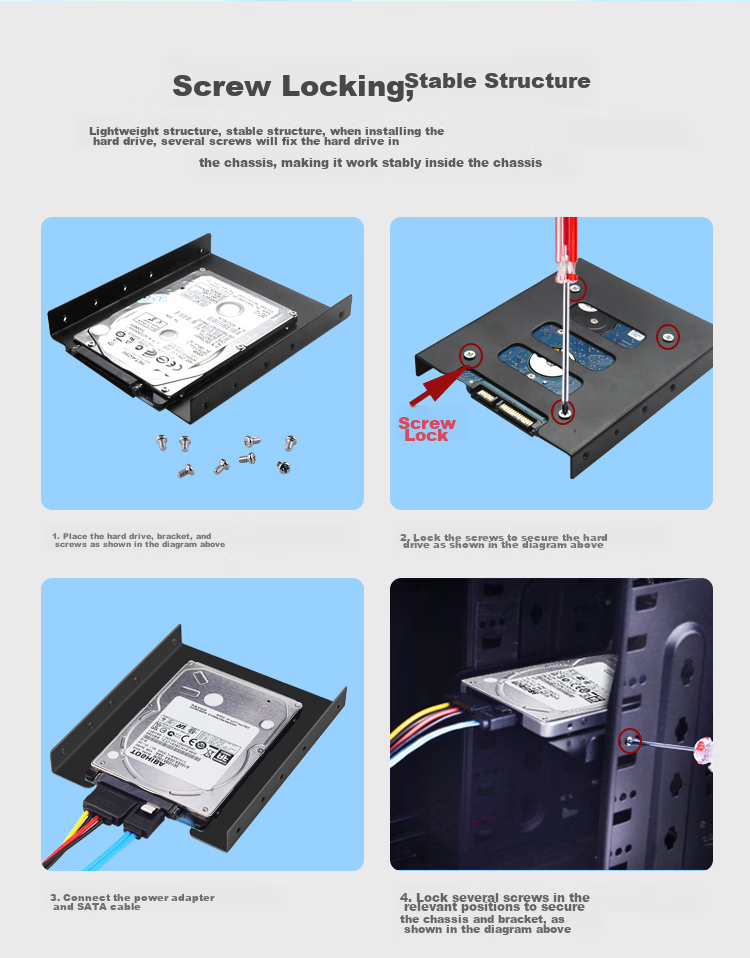 LinkStone Desktop Hard Drive Bracket, 2.5 to 3.5 Inch SSD Enclosure, Computer Assembly Accessory Kit with Screwdriver/screws/sata3 Data Cable 11