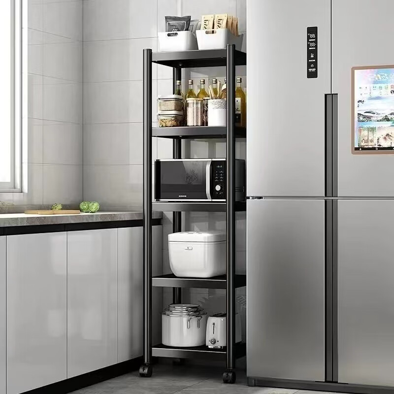 UOEN Kitchen Gap Storage Rack, Floor-Standing Multi-Layer Narrow Gap Organizer for Home Use, Multi-Functional Storage Shelf for Cookware And Microwave Ove