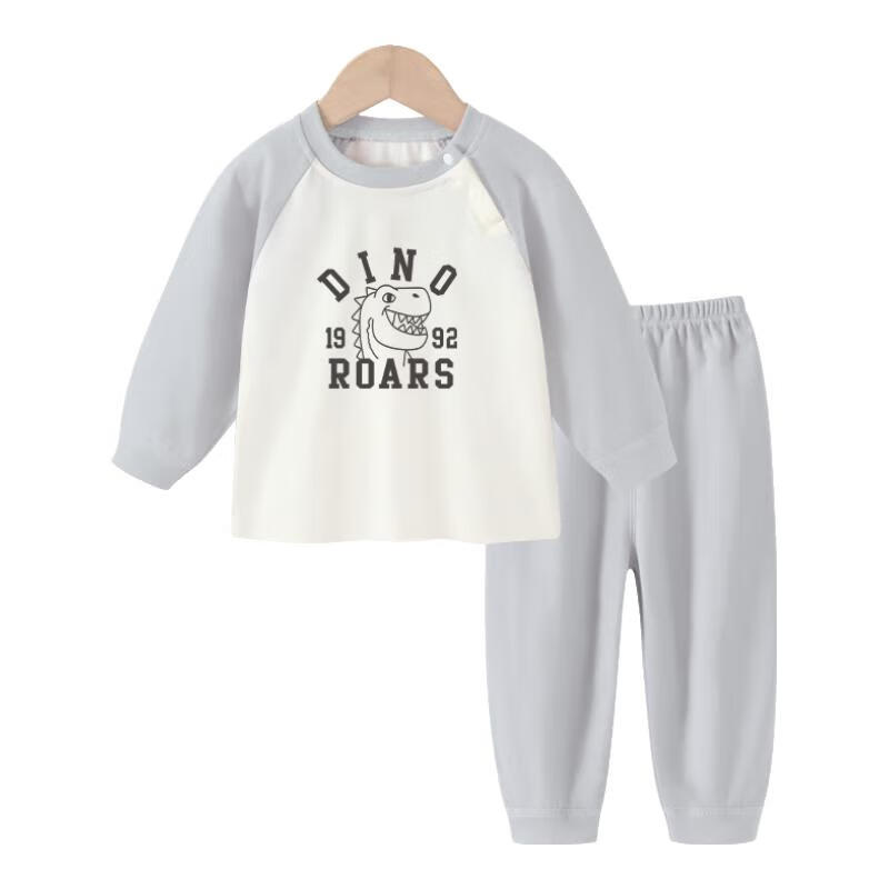 Badibadi Baby Toddler Pure Cotton Autumn Long Johns Pajamas Homewear Set Gray Skateboard Dragon 140