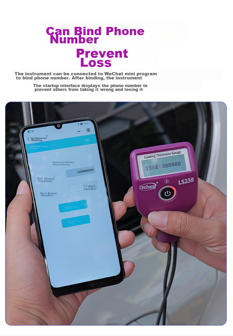Linshang Bluetooth Rechargeable Paint Film Meter LS237, Used Car Iron Powder Putty Paint Surface Detector, Coating Thickness Gauge 33