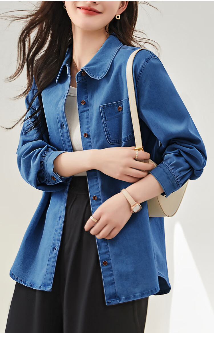 Dme [Vintage Denim Shirt] Spring And Autumn Simple Style Jacket for Women, Loose Long-Sleeve Commuter Shirt, Light Water Blue, M 22