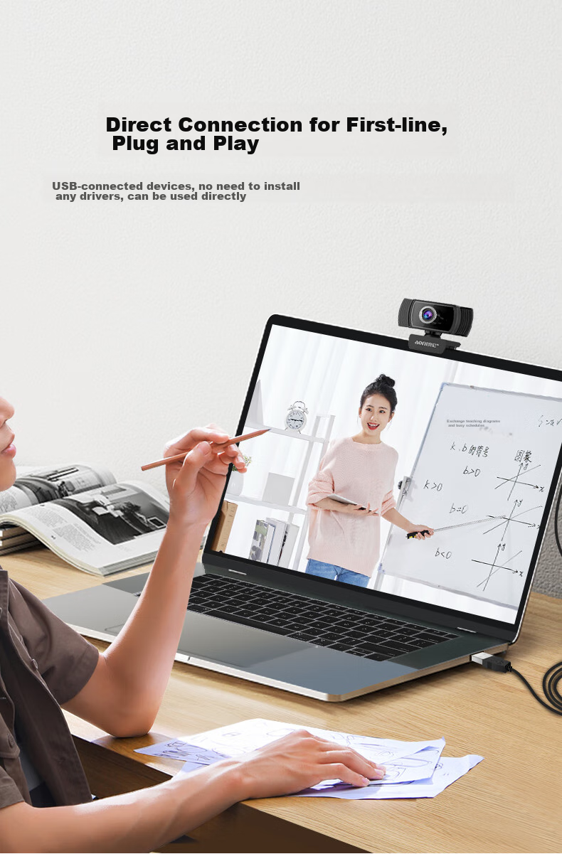 Aoni Computer Webcam, High-Definition with Microphone, Video Chat, Conference, Exam, Online Class, Home Desktop Laptop USB Interface Plug-And C5Pro 3