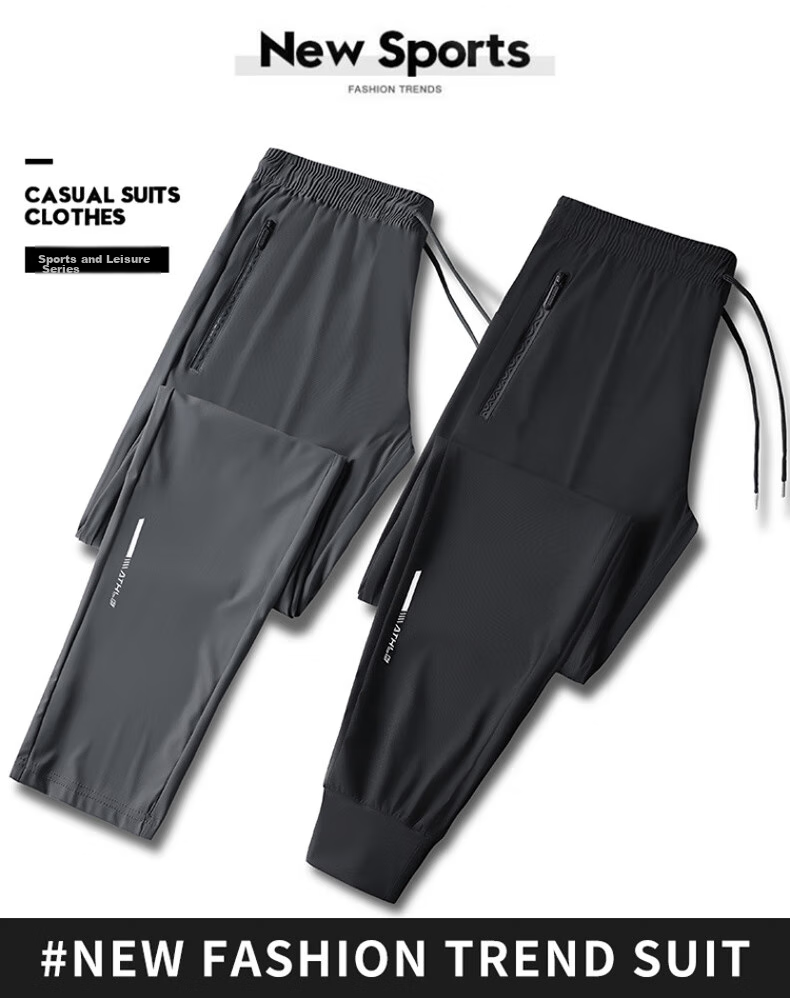 JEEP SPIRIT Casual Pants, Summer Ice Silk Quick-Dry Outdoor Versatile Sports Breathable Loose-Fitting Trousers, Gray Straight Leg, 2XL 19