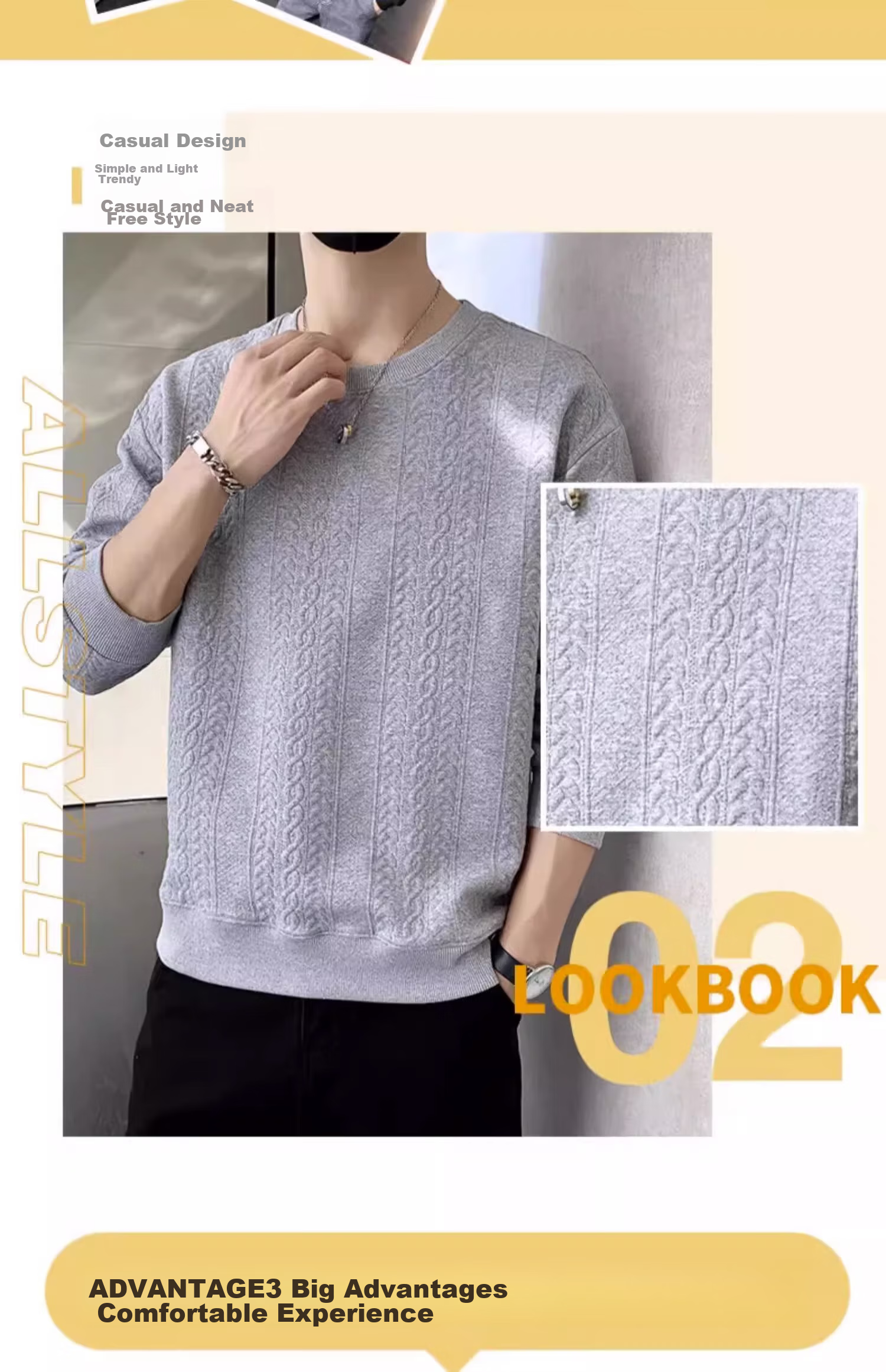 Dingfengbaoluo Men's Long-Sleeve T-Shirt, Spring Versatile Fashion Jacquard Sweatshirt, Loose Trendy Top, JE2221 Black 4XL 2