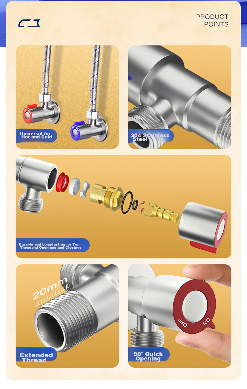 KEGOO K06641 Angle Valve, 304 Stainless Steel Triangular Valve, Cold And Hot Water Compatible Angle Valve, 1/2 Inch 4