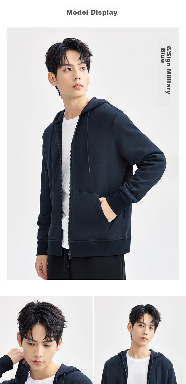 Giordano Casual Jacket for Men, Zip-Up Sports Coat, Pure Cotton Kangaroo Pocket Hooded Sweatshirt, Cardigan for Men, 13074890 8