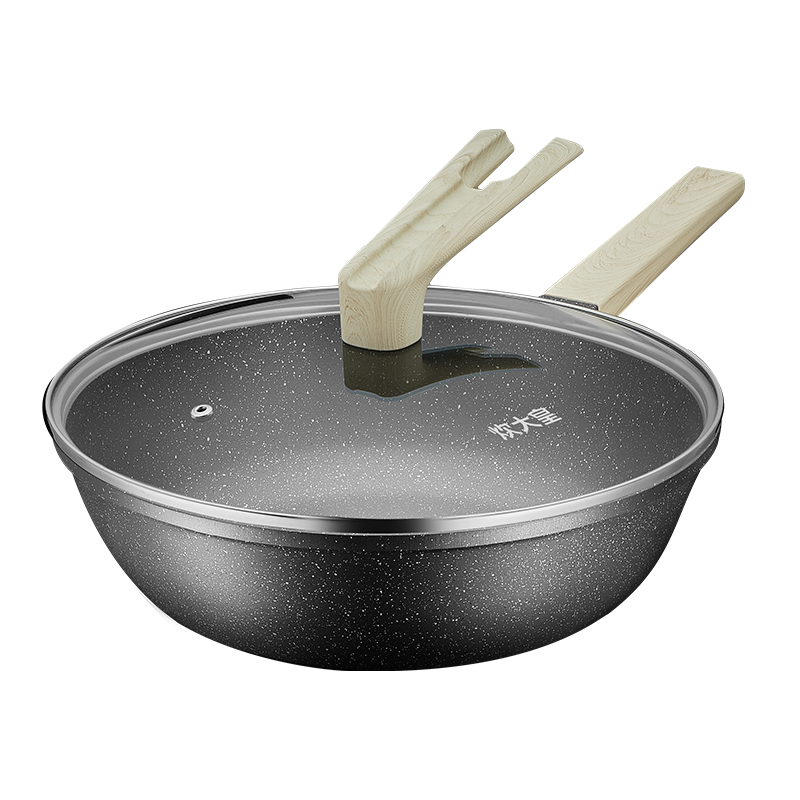 COOKER KING Non-Stick Wok with Maifan Stone Coating, 32cm, Suitable for Stir-Frying, Stewing, Soup Making, Home Use, Flat Bottom, Smokeless, Compatible with Induction Cooker