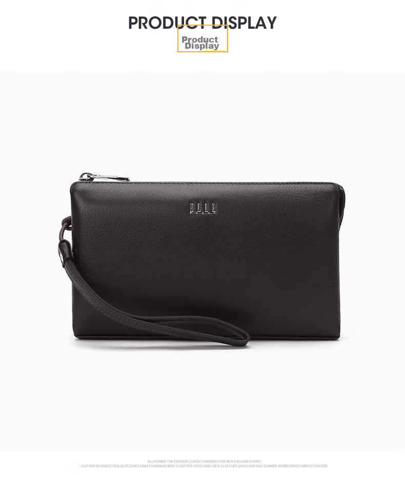 ELLE HOMME Men's Clutch, Top-Grain Leather Zipper Wallet, Large Capacity Handbag, Fashionable Men's Bag 05451 Dark Brown, Birthday Gift for Boyfriend 7
