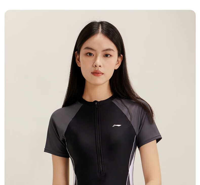 Li-Ning One-Piece Two-In Swimsuit for Women, Conservative Swimwear, Body-Covering, Hot Spring Swimming Gear, 0641 Black XL 6