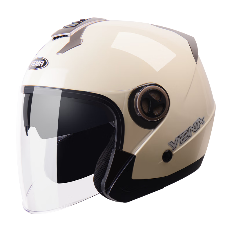 YEMA 3c Certified 623S Electric Motorcycle Helmet, Unisex Safety Helmet for Men And Women, Winter Dual-Lens Half Helmet, All-Season Universal Size, Khaki White with Clear Visor