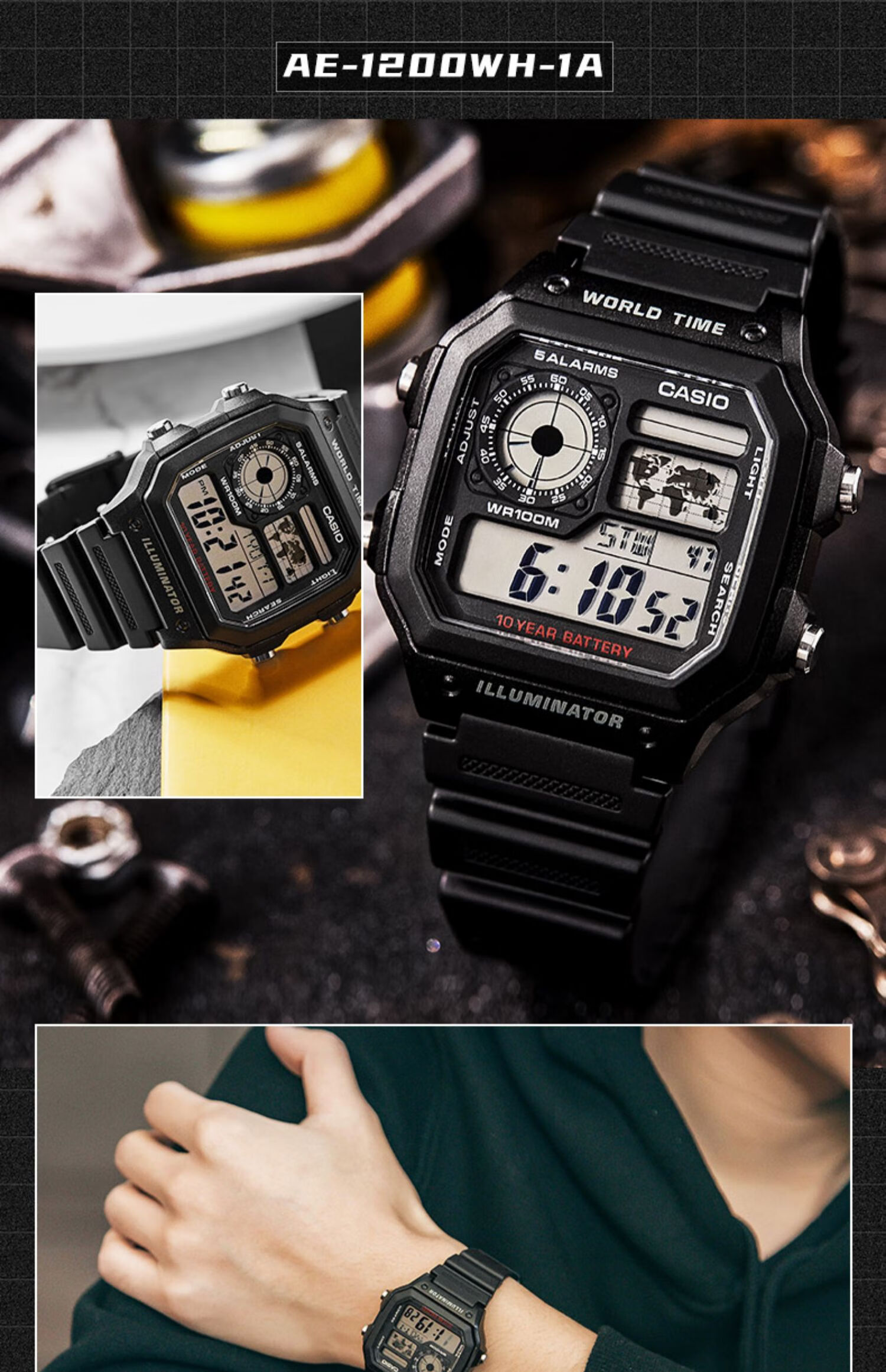 Casio Watch, Men's Retro Small Square Waterproof Sports Digital Watch for Students And Both Sexes, Japanese And Korean Gift, AE-1200WH 15